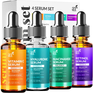 artnaturals Anti-Aging-Set with Vitamin-C Retinol and Hyaluronic-Acid - (3 x 1 Fl Oz / 30ml) Serum for Anti Wrinkle and Dark Circle Remover – All Natural and Moisturizing