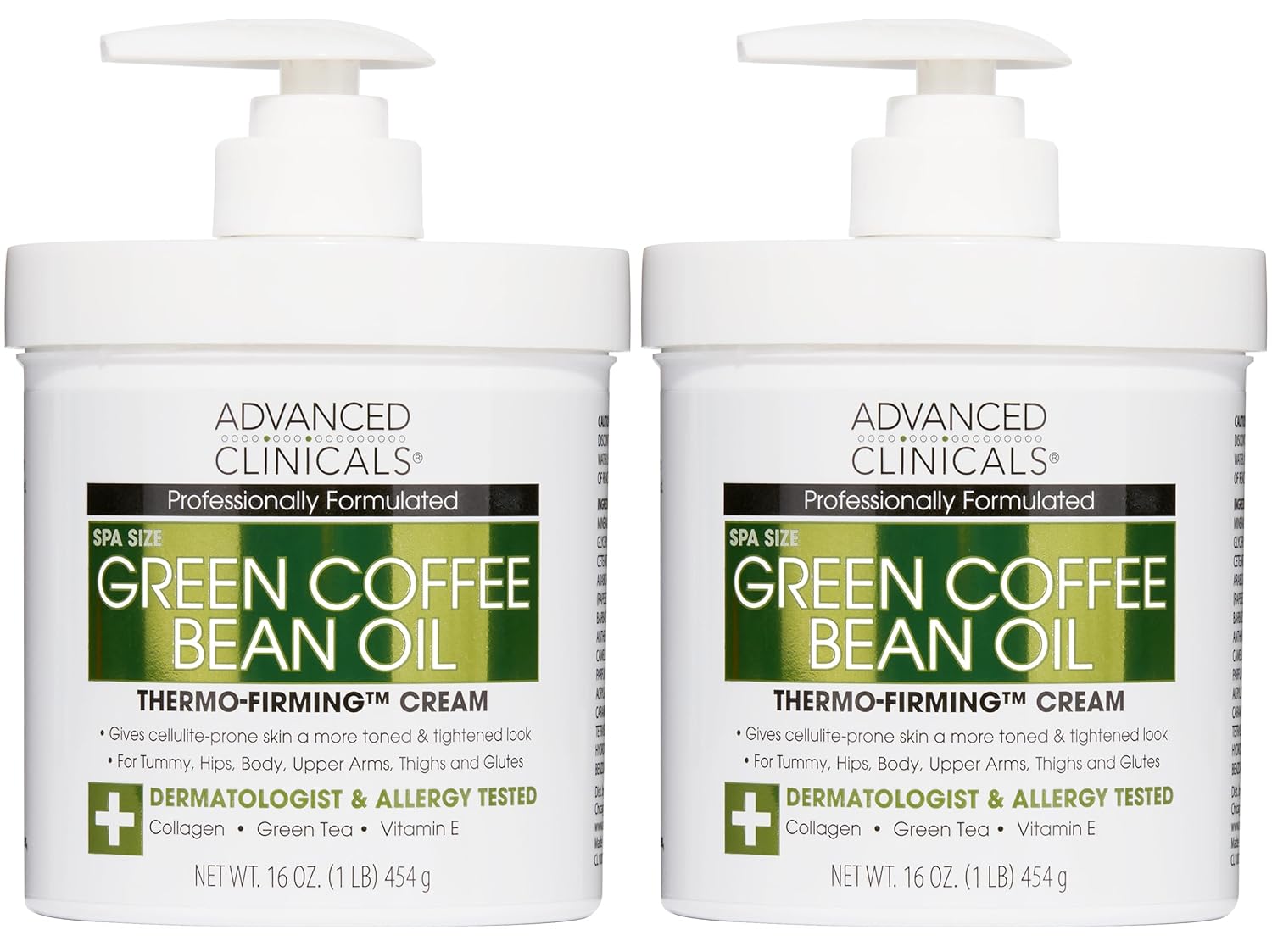 Advanced Clinicals Green Coffee Bean Thermo - Firming Body Lotion | Caffeine Infused Collagen Cream Moisturizer & Body Cream For Women, Stomach, Legs, & To Improve Look Of Textured Crepey Skin, 16 Oz