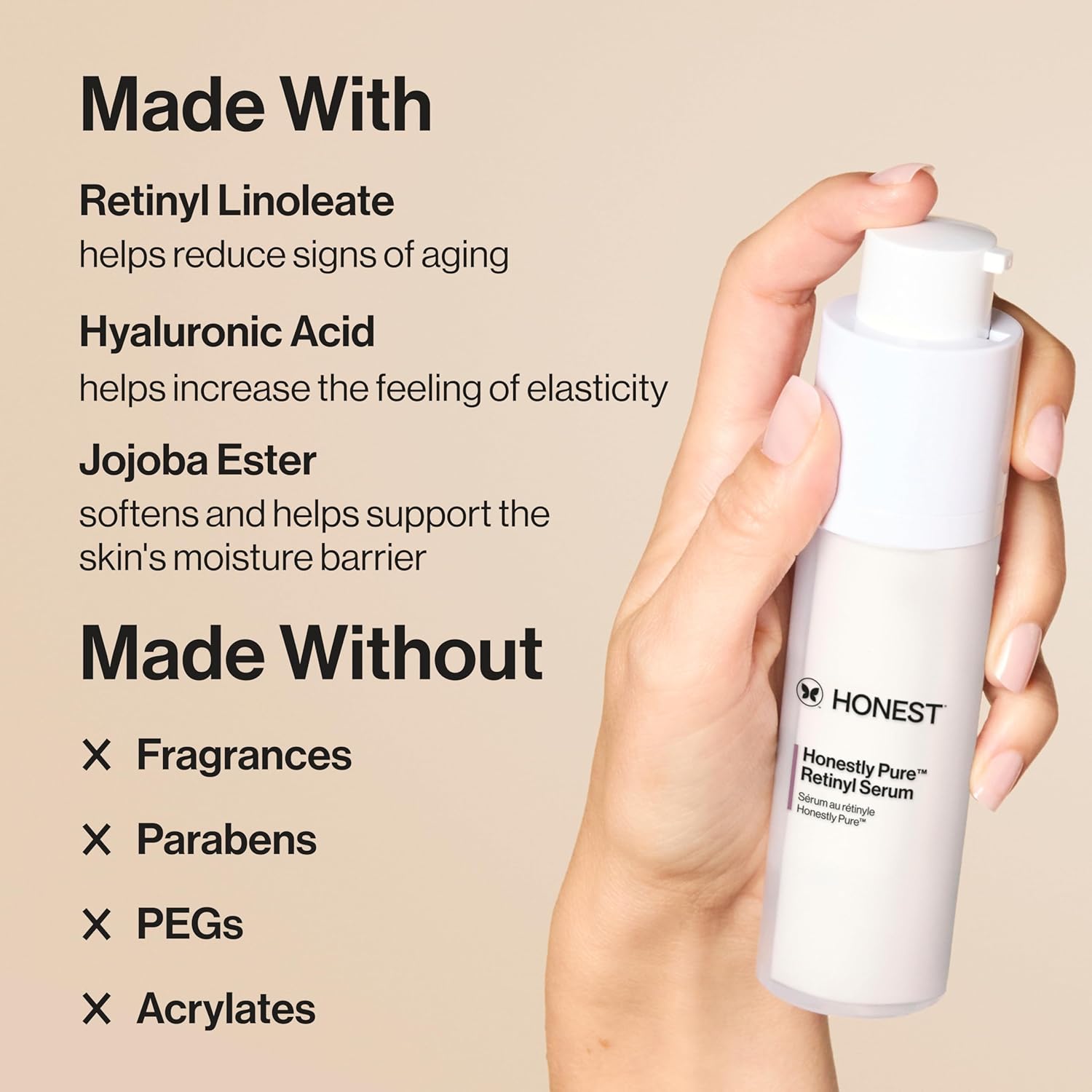 Honest Beauty Honestly Pure Nightly Retinyl Serum | Moisturizes, Exfoliates, + Reduces Fine Lines | Gentle for Sensitive Skin, Fragrance Free, Vegan | 1 fl oz