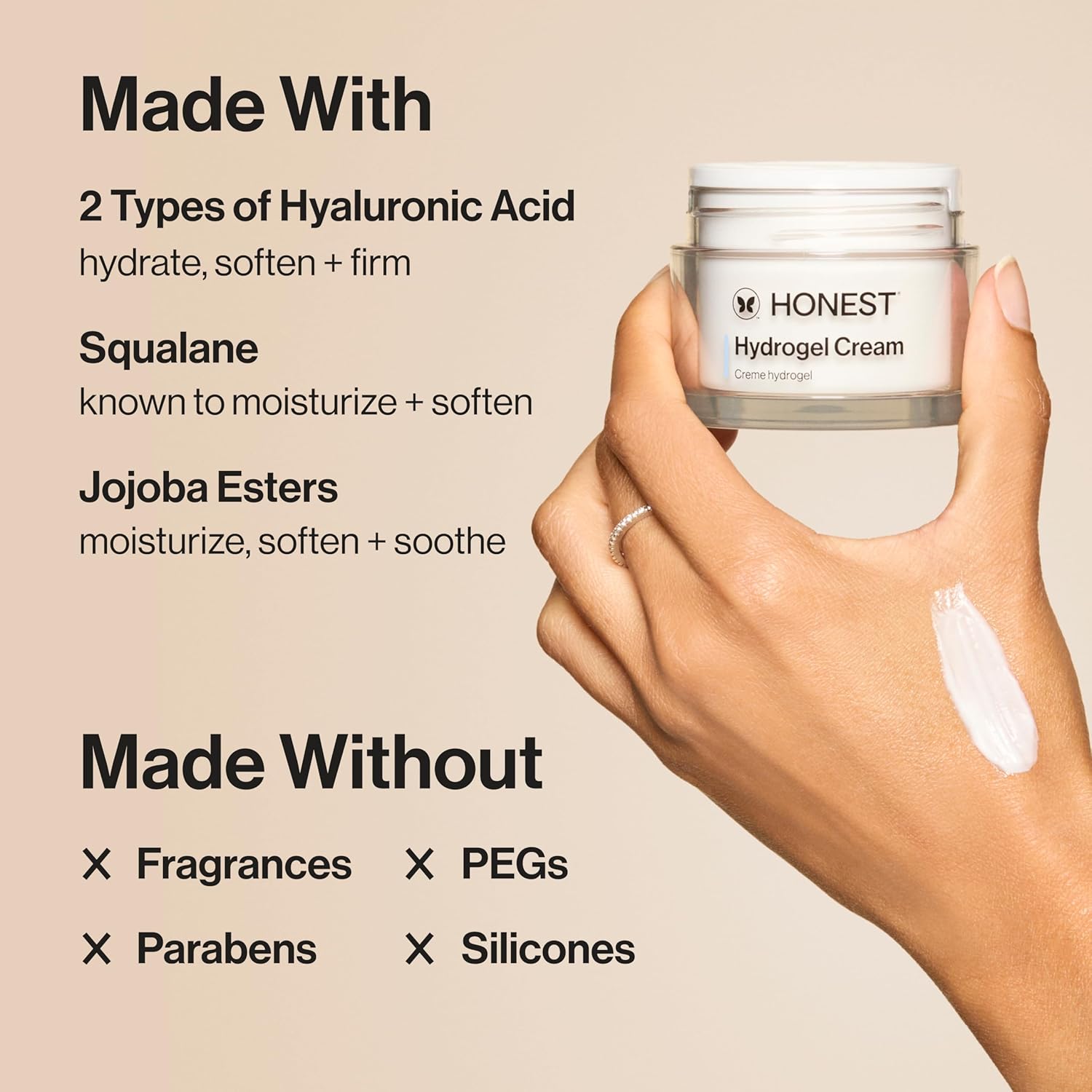 Honest Beauty Hydrogel Cream with Hyaluronic Acid, Jojoba, + Squalane | Oil Free, Lightweight, Moisturizing | EWG Verified, Vegan + Cruelty Free | 1.7 fl oz