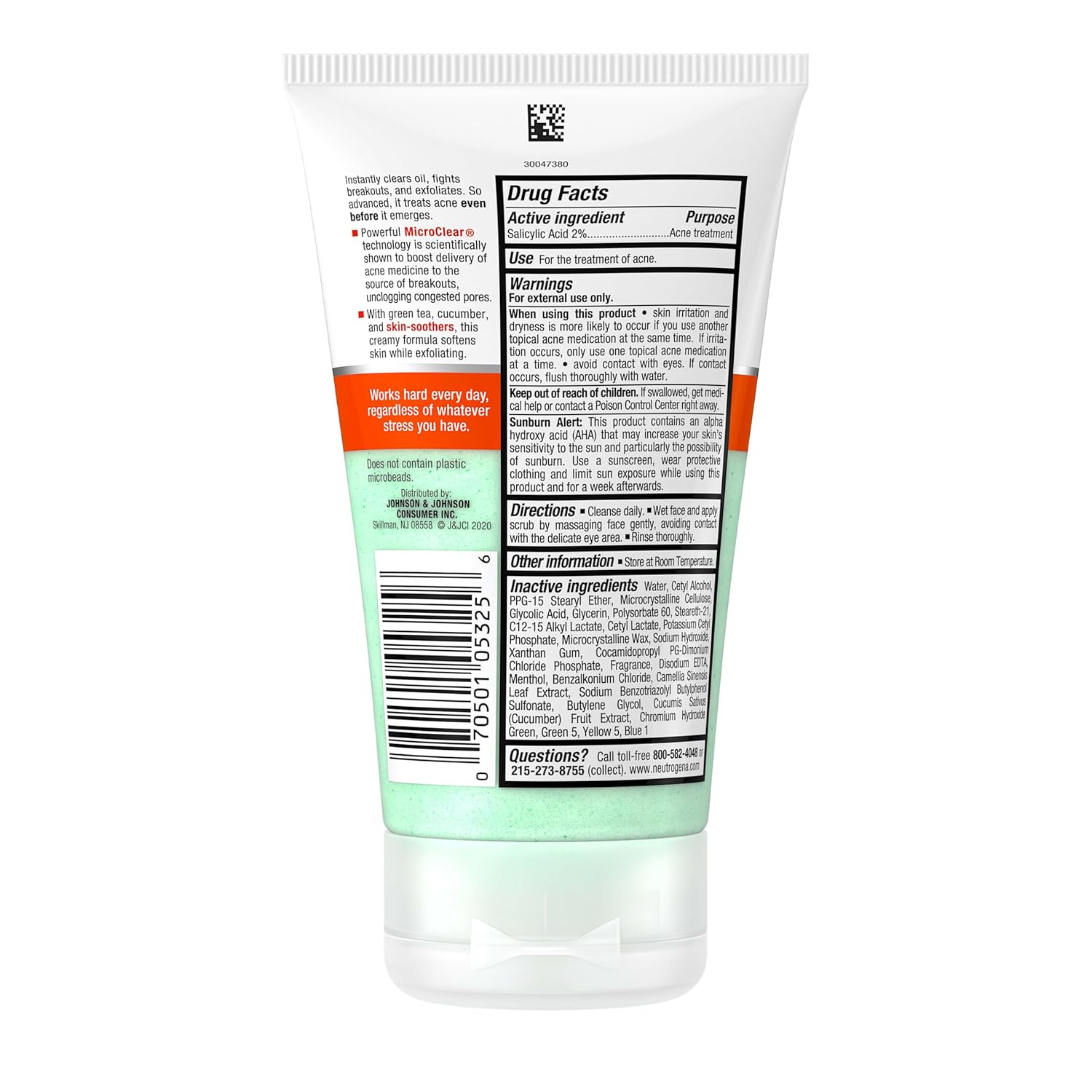 Neutrogena Oil-Free Acne Stress Control Power-Clear Facial Scrub, 2% Salicylic Acid Acne Treatment Medication, Exfoliating Daily Acne Face Scrub for Acne-Prone Skin Care, 4.2 fl. oz