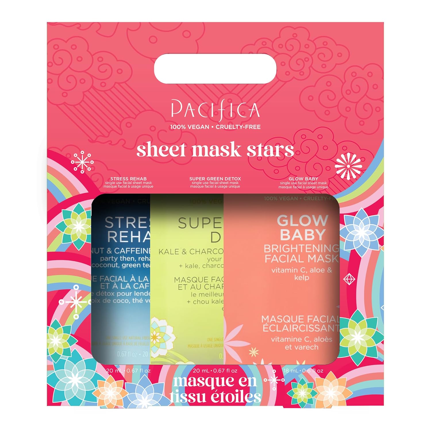 Pacifica Sheet Face Mask - Glow Baby Brightening Facial Mask w/Vitamin C, Aloe & Kelp – Cooling Mask for Dark Spots & Fine Lines - Clean Beauty Vegan & Cruelty-Free Dermatologist Tested
