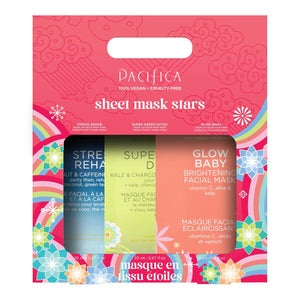 Pacifica Sheet Face Mask - Glow Baby Brightening Facial Mask w/Vitamin C, Aloe & Kelp – Cooling Mask for Dark Spots & Fine Lines - Clean Beauty Vegan & Cruelty-Free Dermatologist Tested