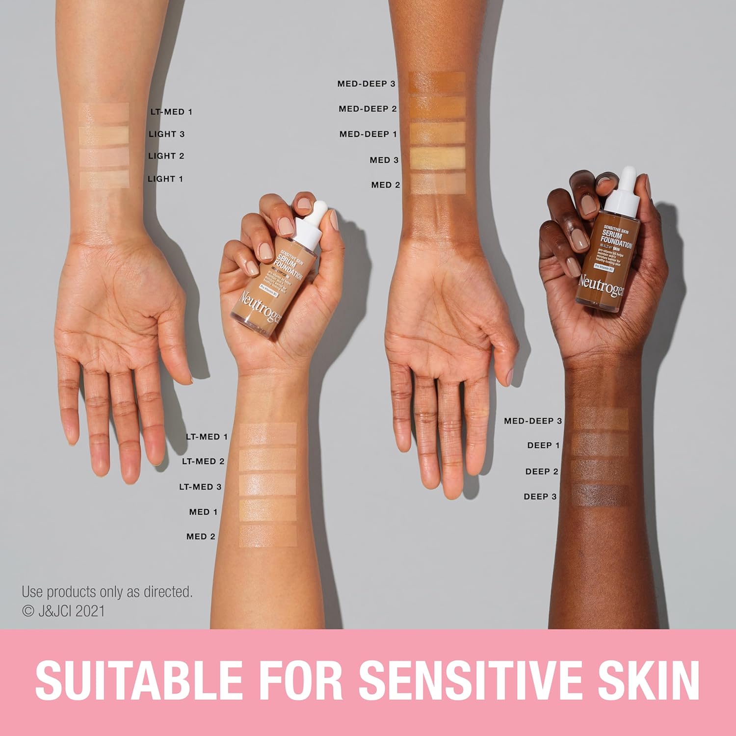 Neutrogena Healthy Skin Sensitive Skin Serum Foundation with Pro-Vitamin B5, Color Correcting & Pore Minimizing Liquid Foundation & Face Serum, Buildable Coverage, Light/Medium 02, 1 oz