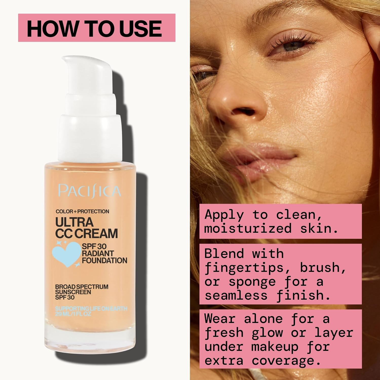 Pacifica Ultra CC Cream Radiant Foundation SPF 17 (Natural Medium) – Medium-Coverage Tinted Moisturizer + Mineral Sunscreen, Dewy Finish, 1 fl oz
