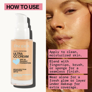Pacifica Ultra CC Cream Radiant Foundation SPF 17 (Natural Medium) – Medium-Coverage Tinted Moisturizer + Mineral Sunscreen, Dewy Finish, 1 fl oz