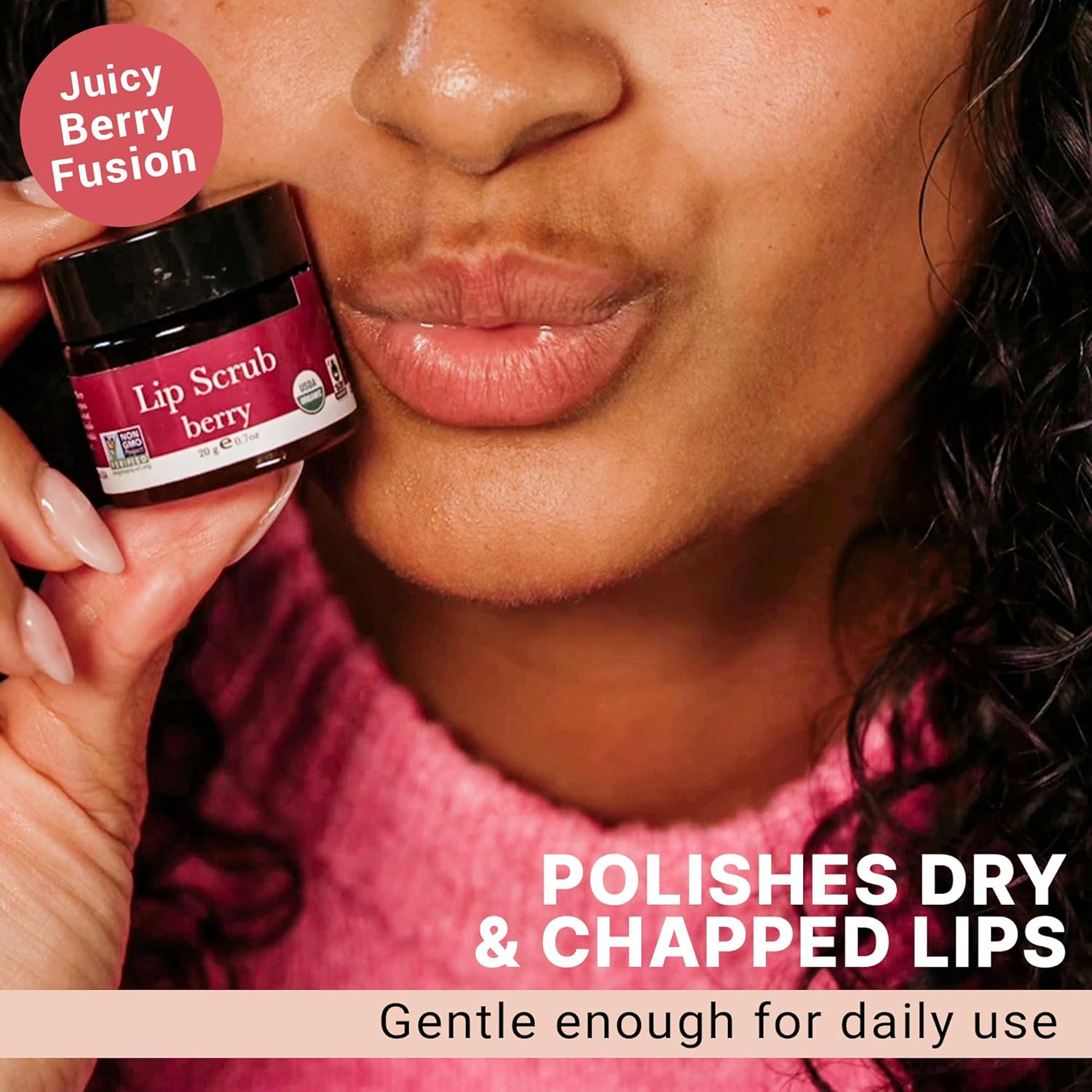 USDA Organic Lip Scrub Berry - USA Made with Natural Ingredients, Lips Exfoliator, Moisturizing Scrub for Dry Lips, Lip Sugar Scrubber Exfoliator for Smooth Lips, Small Beauty Gifts