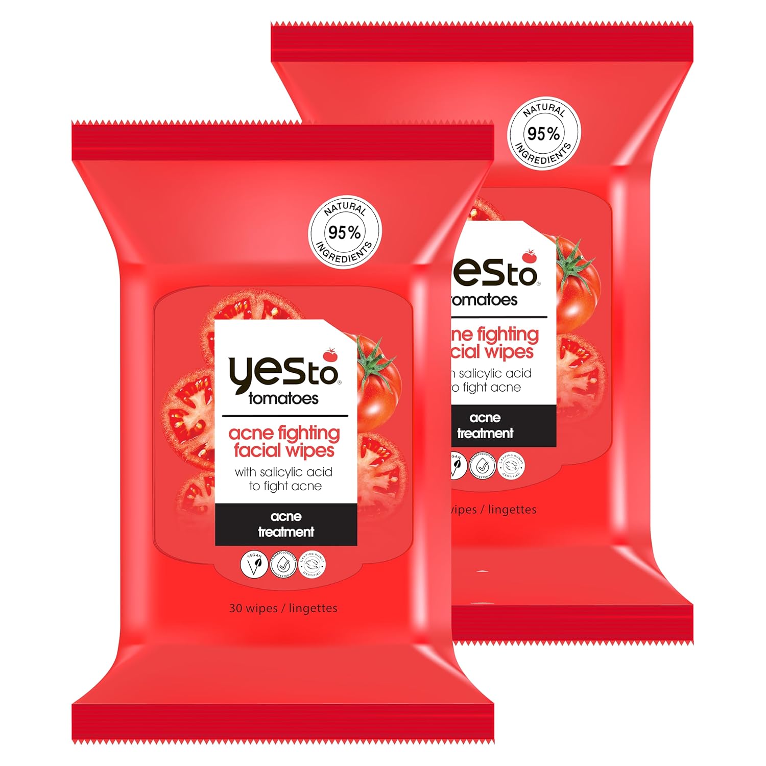 Yes To Acne Facial Wipes with Salicylic Acid for Acne Prone Skin, Deep Cleansing & Oil Control Face Wipes, 95% Natural Ingredients