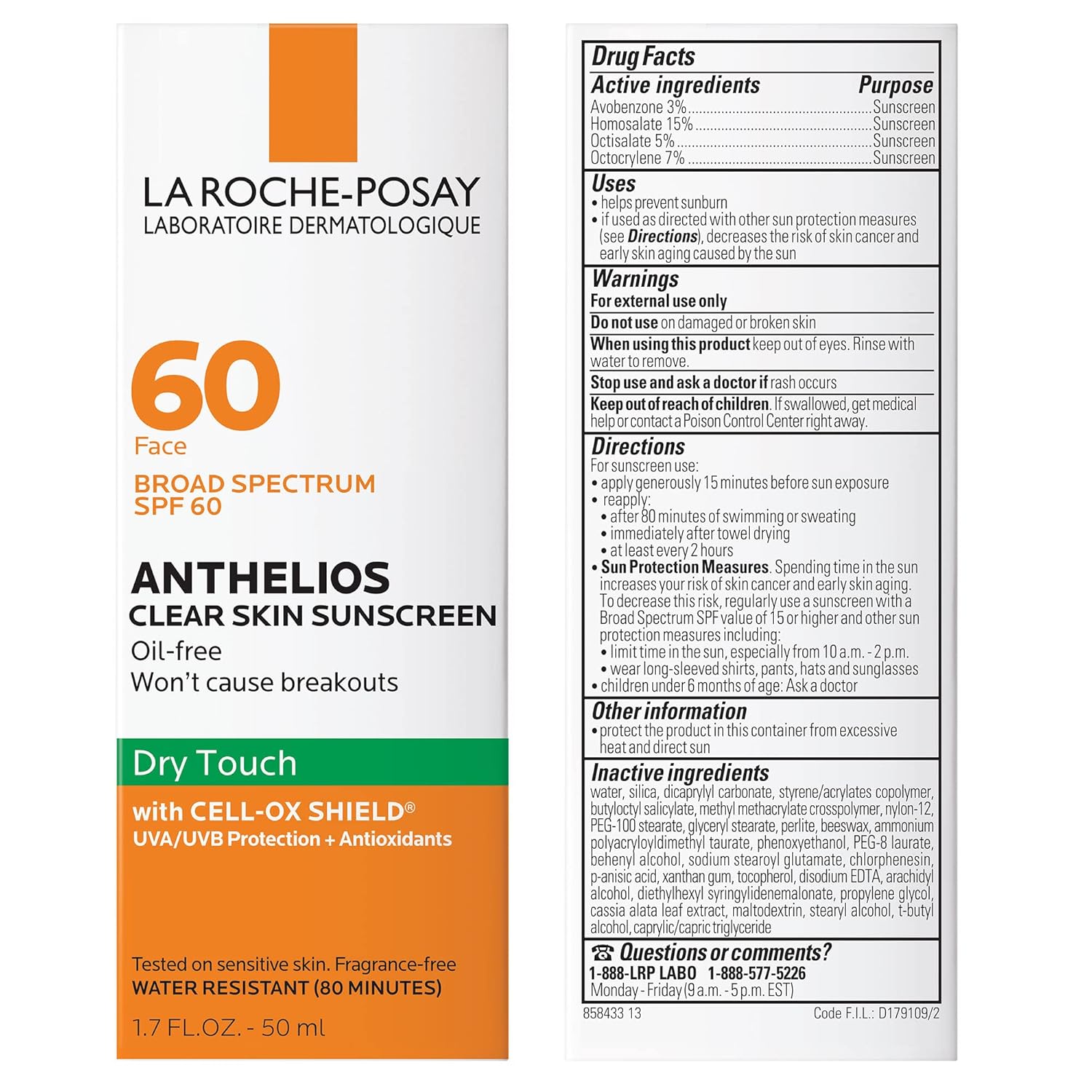 La Roche-Posay Anthelios Clear Skin Dry Touch Sunscreen SPF 60 | Oil Free Sunscreen For Face | Oil Absorbing | Broad Spectrum SPF + Antioxidants | Non-Greasy | Oxybenzone Free | Travel Size