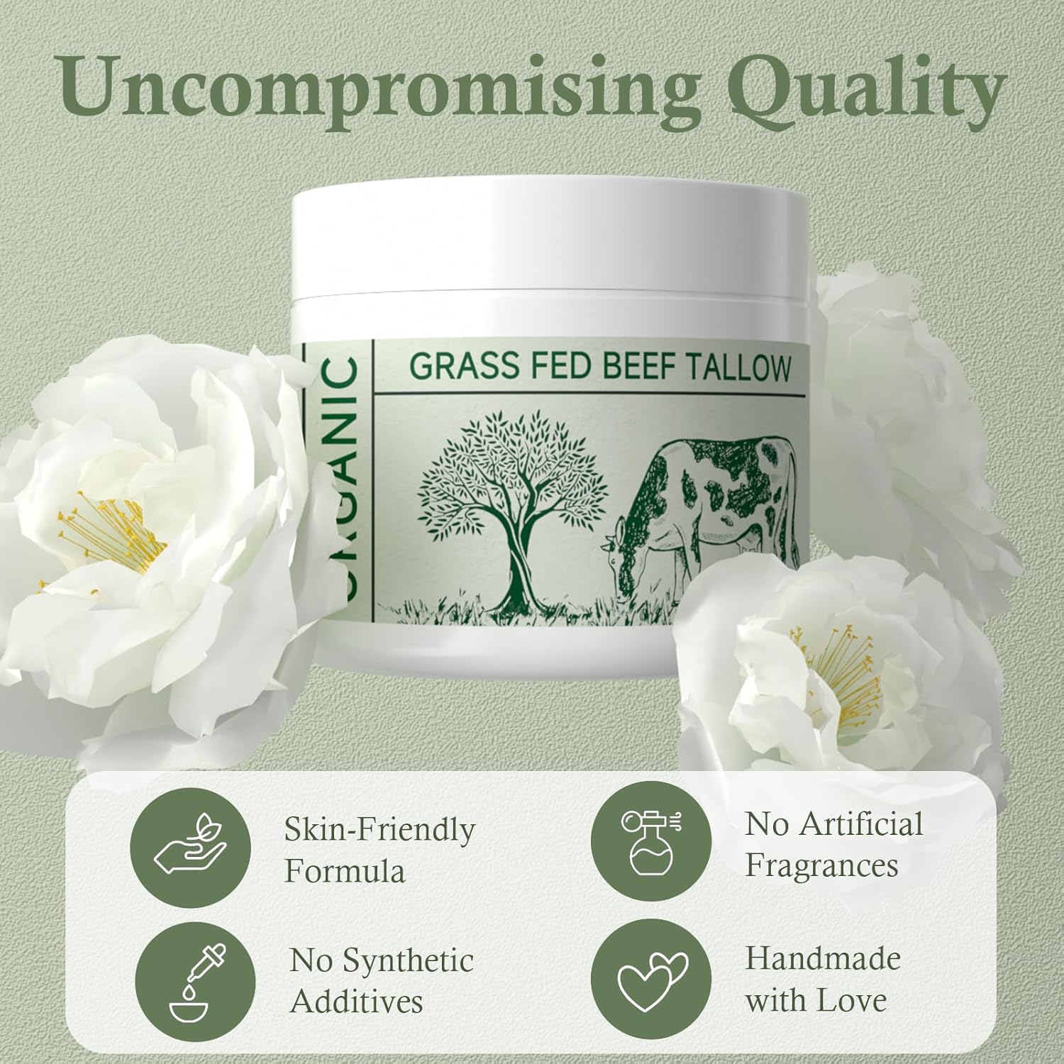 Beef Tallow, Beef Tallow for Skin, Moisturizer for Dry Skin, Unscented Beef Tallow Blam Grass Fed Whipped Tallow Face Cream Nourishing Soothing Moisturizer Body Lotion Skin Care