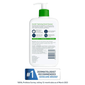 CeraVe Hydrating Facial Cleanser, Moisturizing Face Wash For Dry Skin, Hyaluronic Acid + Ceramides + Glycerin, Hydrating Cleanser For Normal To Dry Skin, National Eczema Association Certified