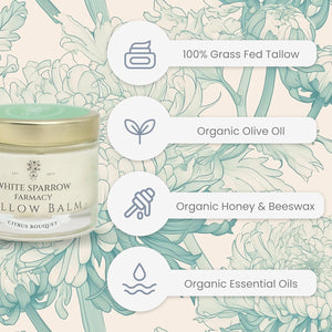 Organic Grass Fed Tallow Balm - (Citrus Bouquet) Organic Tallow from Grass Fed Cows & All Organic ingredients. For Face and Body. (2.0 oz)…