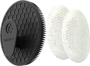 INNERNEED Food-Grade Soft Silicone Body Scrubber Shower Brush Handheld Cleansing Skin Brush, with Exfoliating Net Sponge Case (Black Brush)