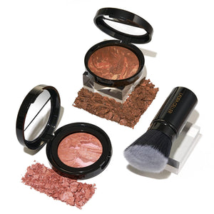 LAURA GELLER NEW YORK Baked Balance-N-Glow Illuminating Powder Foundation, Medium + Retractable Kabuki Brush + Baked Blush-N-Brighten, Pink Grapefruit