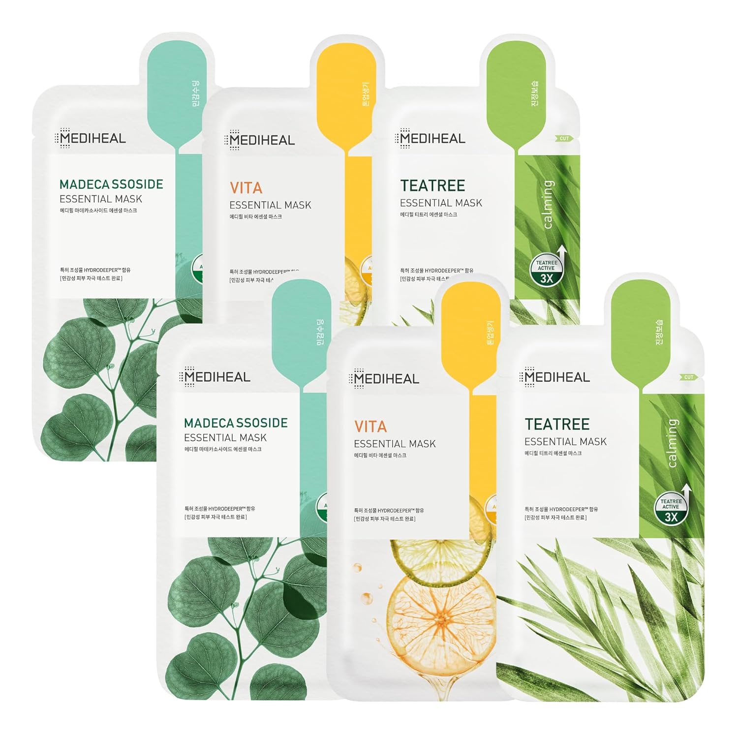 Mediheal Sheet Mask New Essential HERO 16 pack (Collagen, Tea Tree, Madecassoside, Vita) | Korean Skincare Facial Sheet Mask Combo Kbeauty Korean Glass Skin