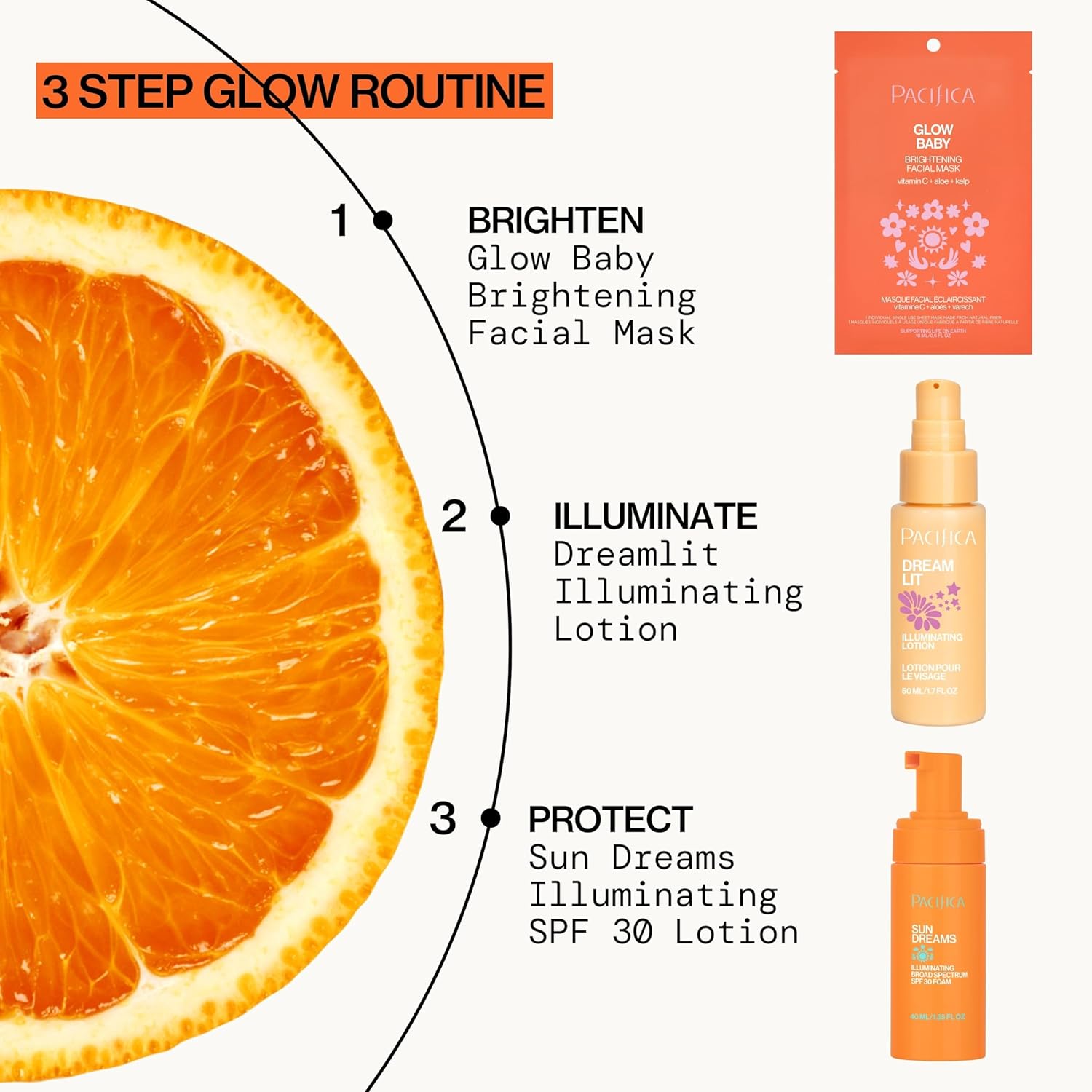 Pacifica Sheet Face Mask - Glow Baby Brightening Facial Mask w/Vitamin C, Aloe & Kelp – Cooling Mask for Dark Spots & Fine Lines - Clean Beauty Vegan & Cruelty-Free Dermatologist Tested
