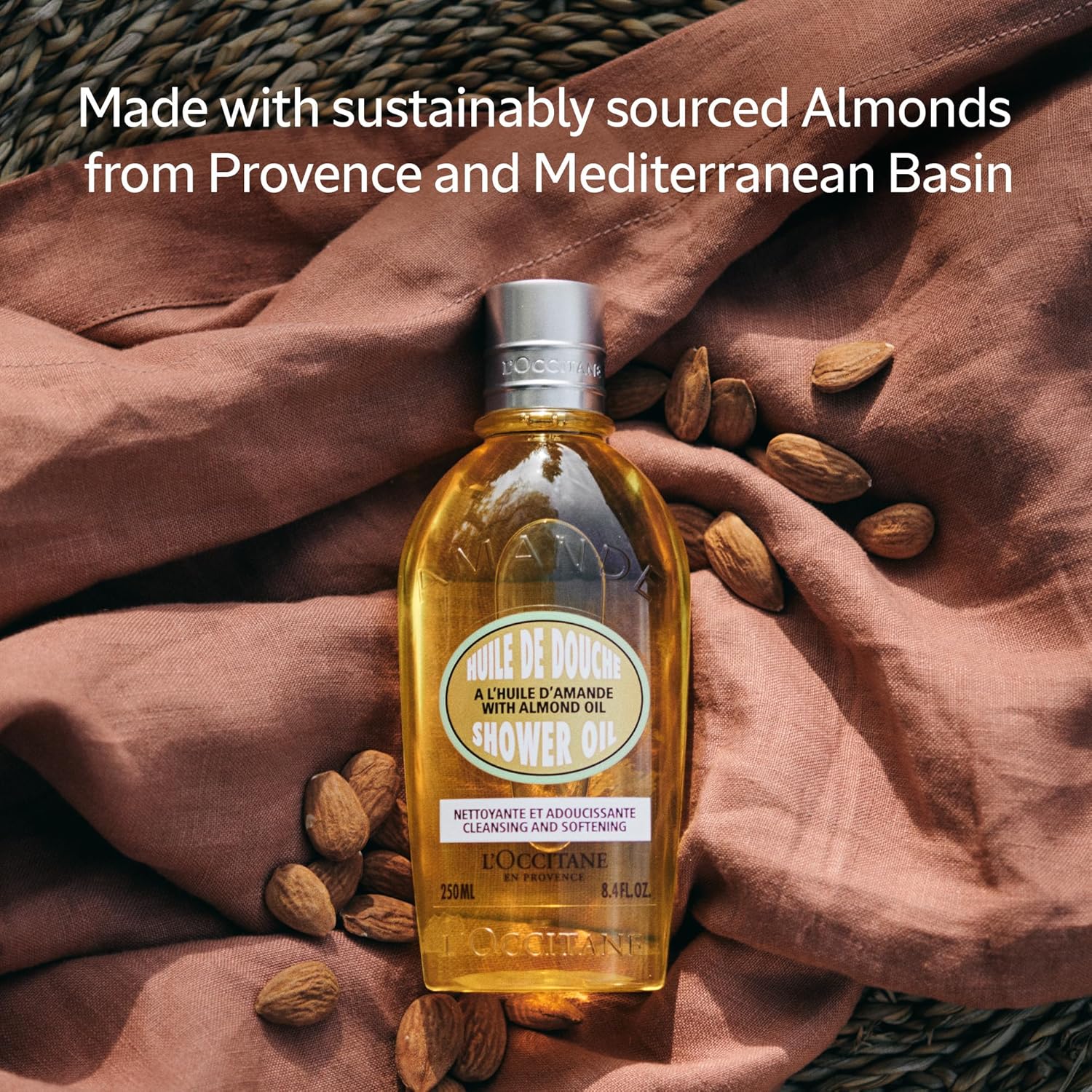 L'OCCITANE Cleansing & Softening Almond Shower Oil, Body Wash & Shaving Base Purifies & Smooths Without Drying Skin, Milky Lather, Nourishing Skincare