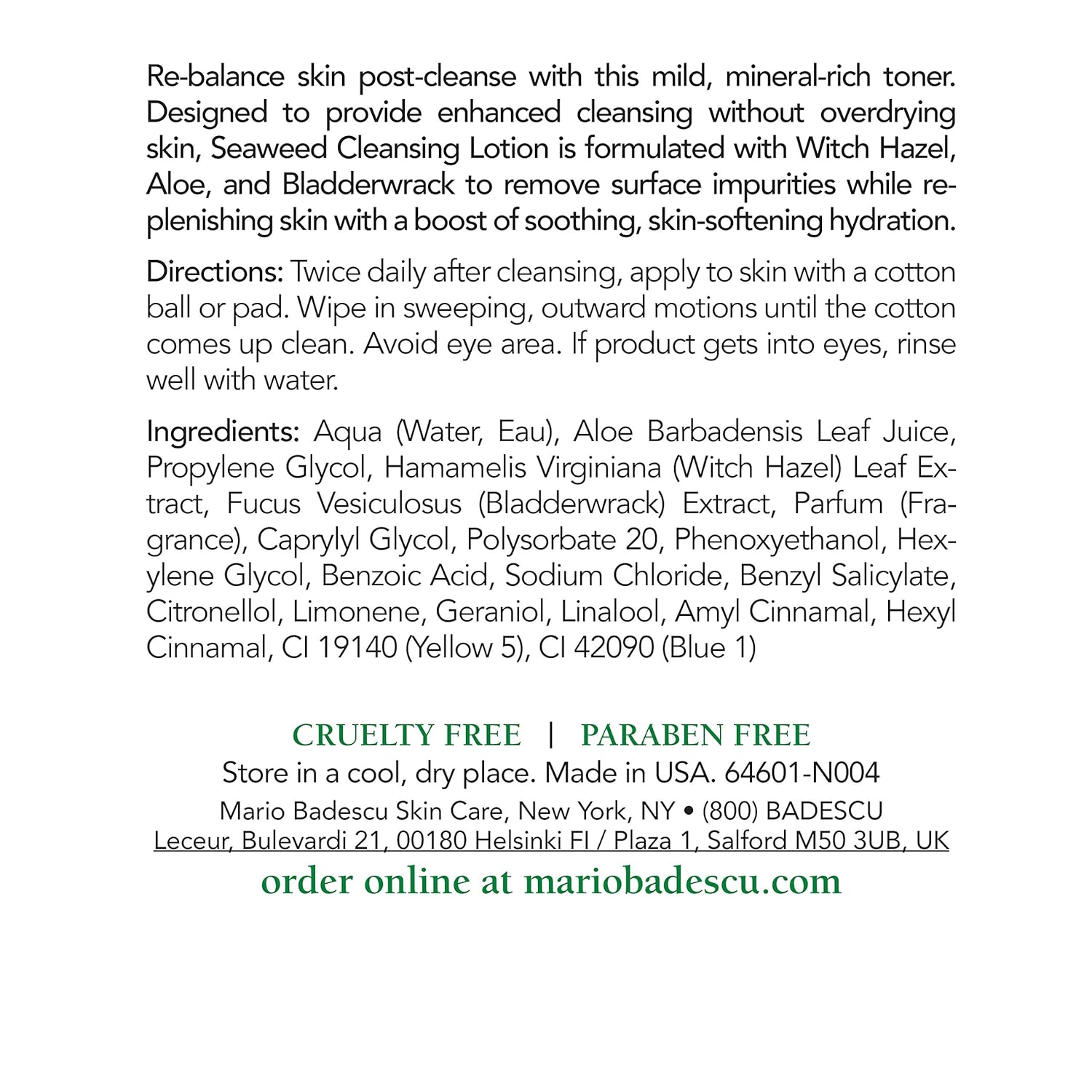 Mario Badescu Seaweed Cleansing Lotion for Combination, Dry and Sensitive Skin |Facial Toner that Clarifies and Replenishes |Formulated with Witch Hazel & Bladderwrack Extract