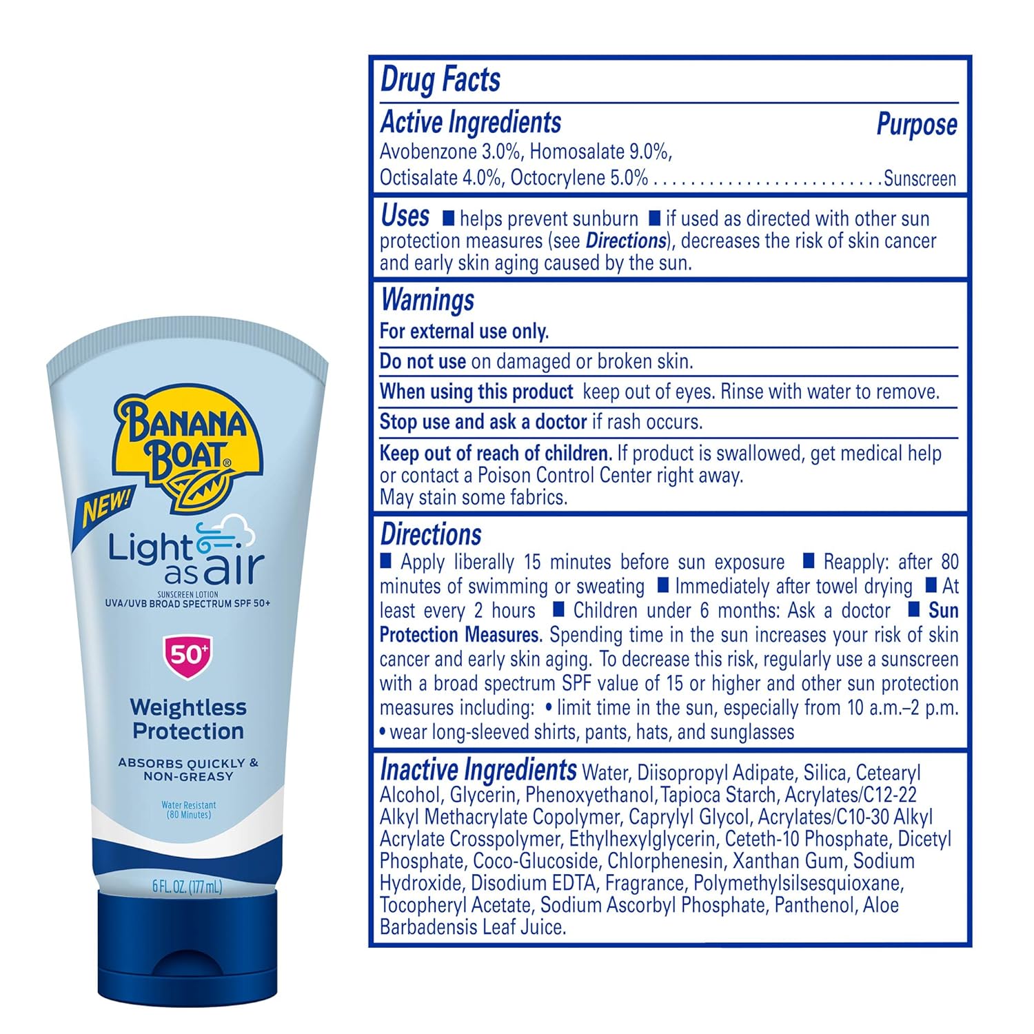 Banana Boat Light As Air Sunscreen Lotion SPF 50 Twin Pack | Lightweight & Non-Greasy Lotion Sunscreen SPF 50, Sunblock, Oxybenzone-Free, 6oz each