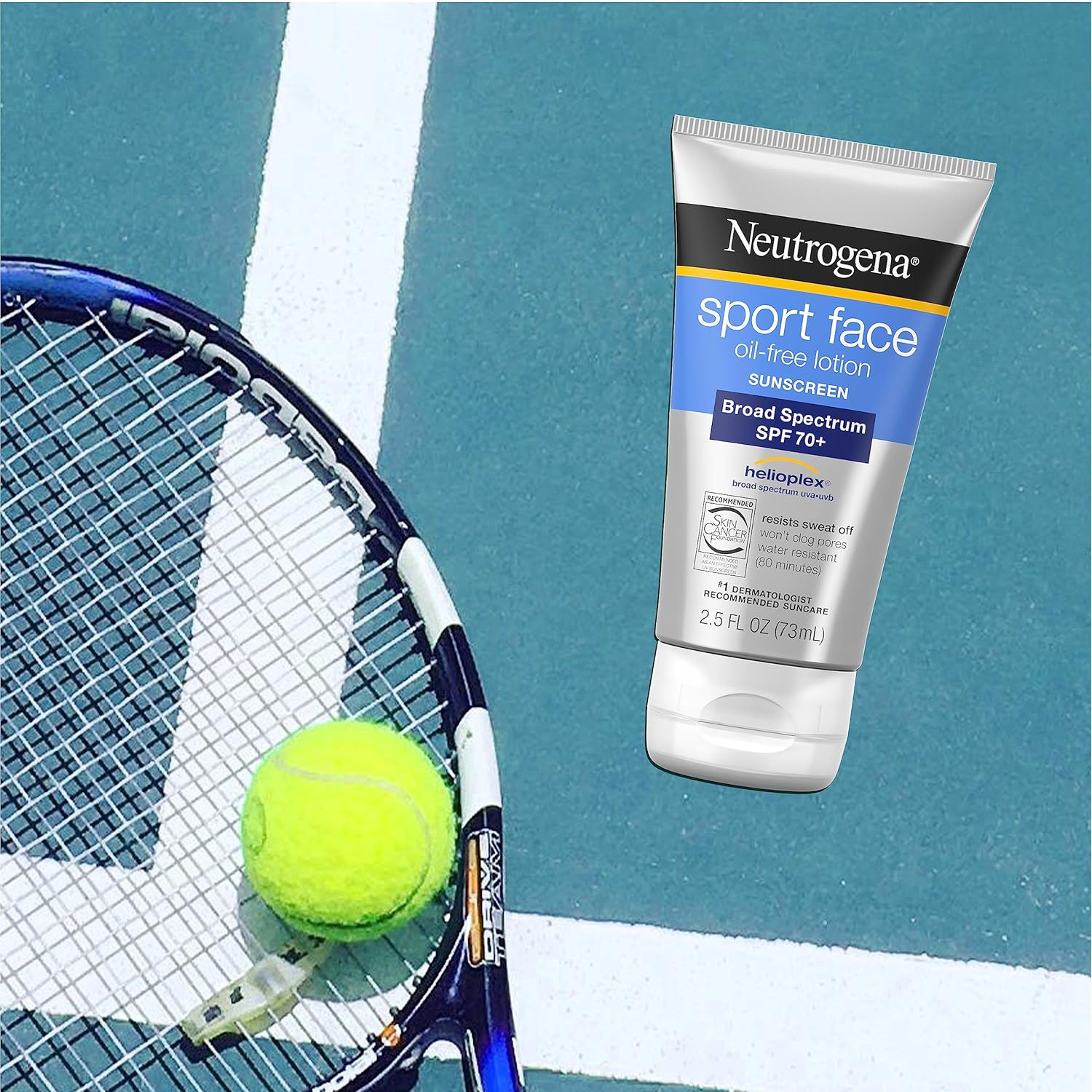 Neutrogena Sport Face Sunscreen SPF 70+, Oil-Free Facial Sunscreen Lotion with Broad Spectrum UVA/UVB Sun Protection, Sweat-Resistant & Water-Resistant, 2.5 fl. oz