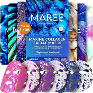 MAREE V Line Lifting Mask with 24K Gold - Deep Collagen Jawline Shaper Mask with Retinol for Face Lift - Facial Skincare Chin Strap - Hyaluronic Acid, Vitamin E - 5 PACK