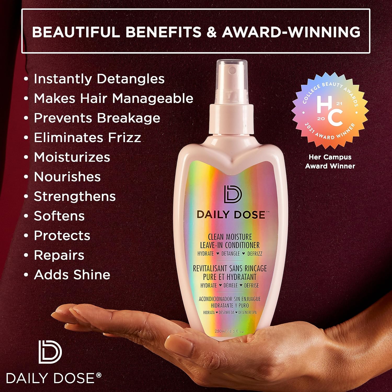 DAILY DOSE Leave-In Conditioner Spray - Detangles, Moisturizes & Eliminates Frizz, Lightweight Formula, Safe for All Hair Types, Paraben-Free, Vegan, Cruelty-Free, Award-Winning - 8.5 oz