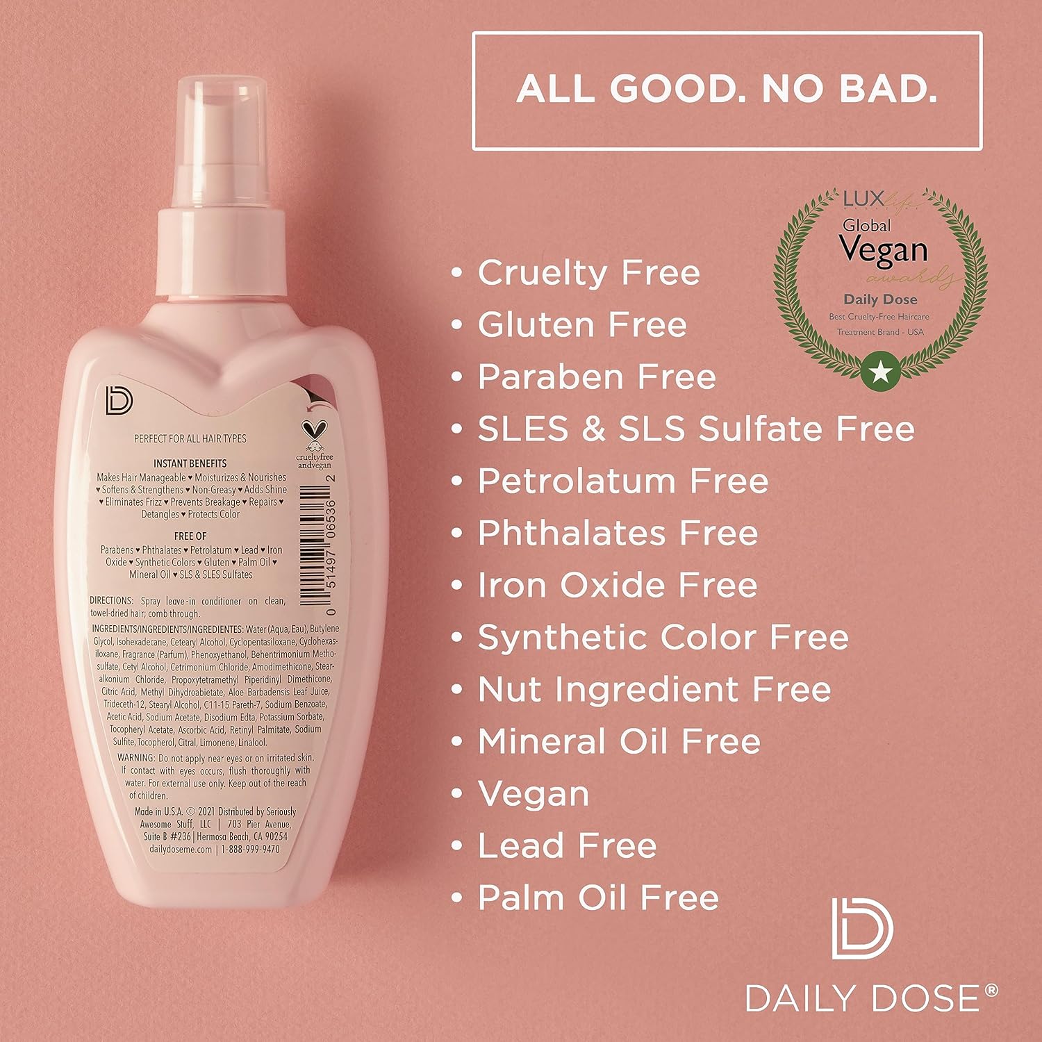 DAILY DOSE Leave-In Conditioner Spray - Detangles, Moisturizes & Eliminates Frizz, Lightweight Formula, Safe for All Hair Types, Paraben-Free, Vegan, Cruelty-Free, Award-Winning - 8.5 oz