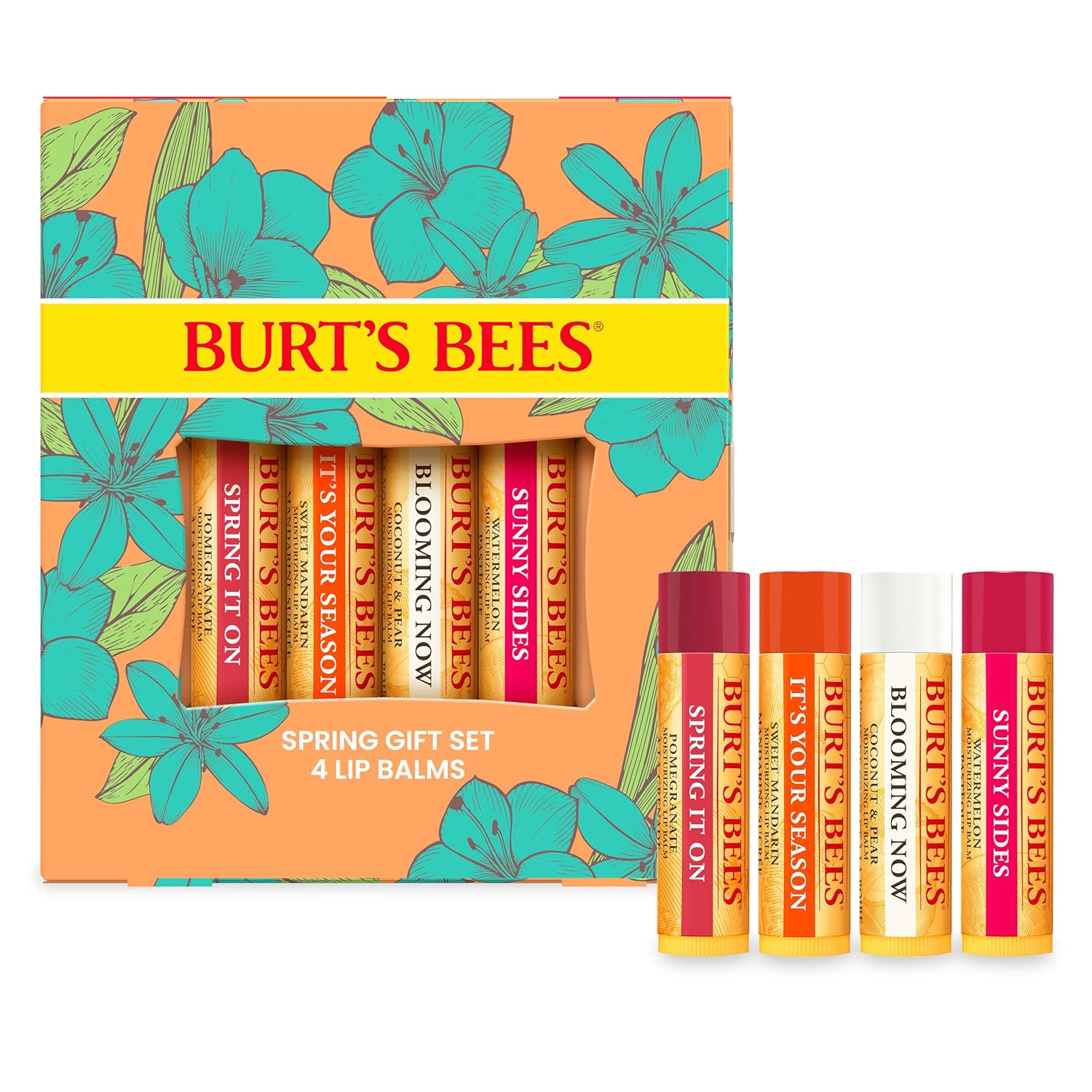 Burt's Bees Lip Balm - Pomegranate, Lip Moisturizer With Responsibly Sourced Beeswax, Tint-Free, Natural Origin Conditioning Treatment, 4 Tubes, 0.15 oz.