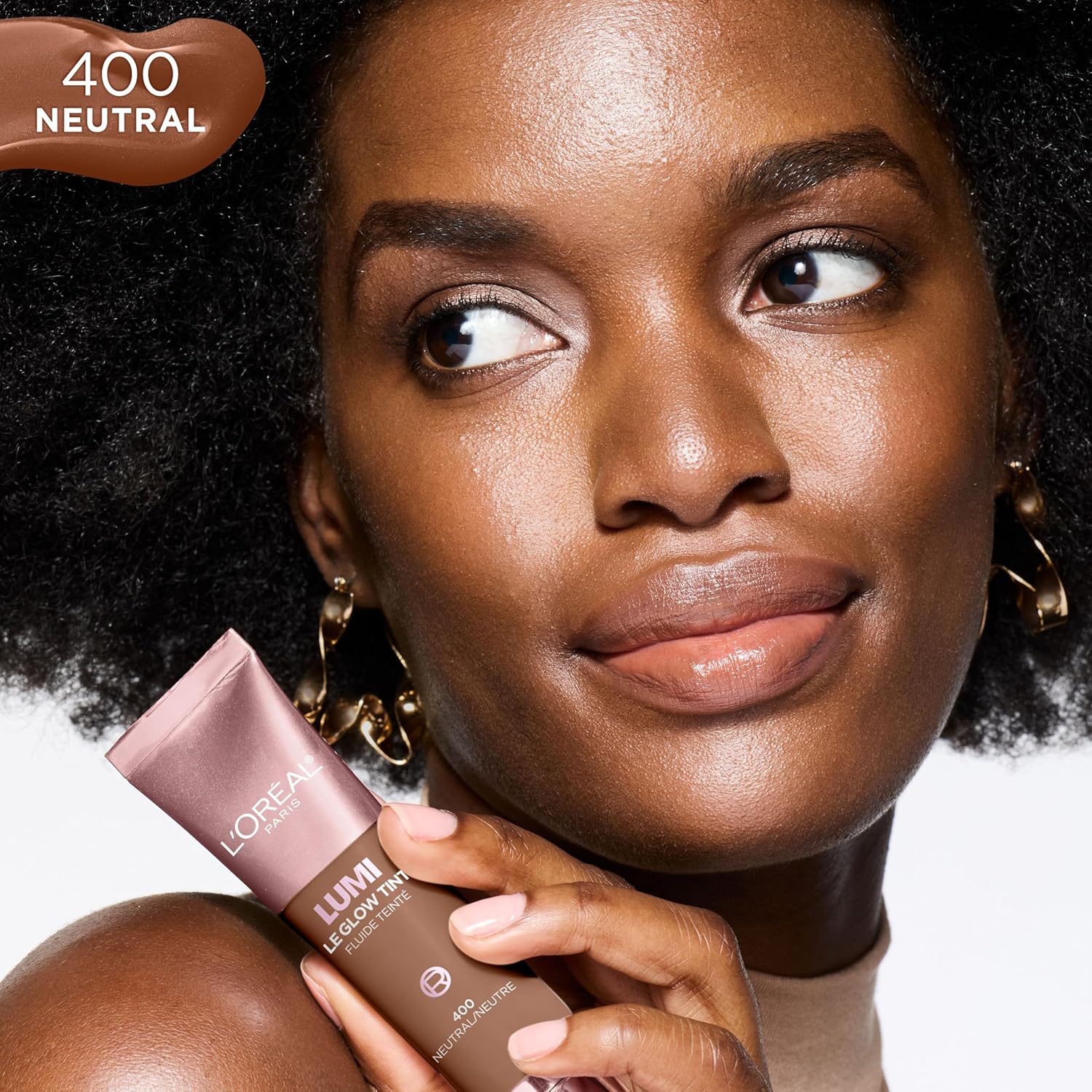 L'Oreal Paris Lumi Le Glow Skin Tint, Lightweight Water-Based Tinted Serum with Foundation-Like Coverage, Glow Illuminator, Neutral 400, 0.85 Fl Oz