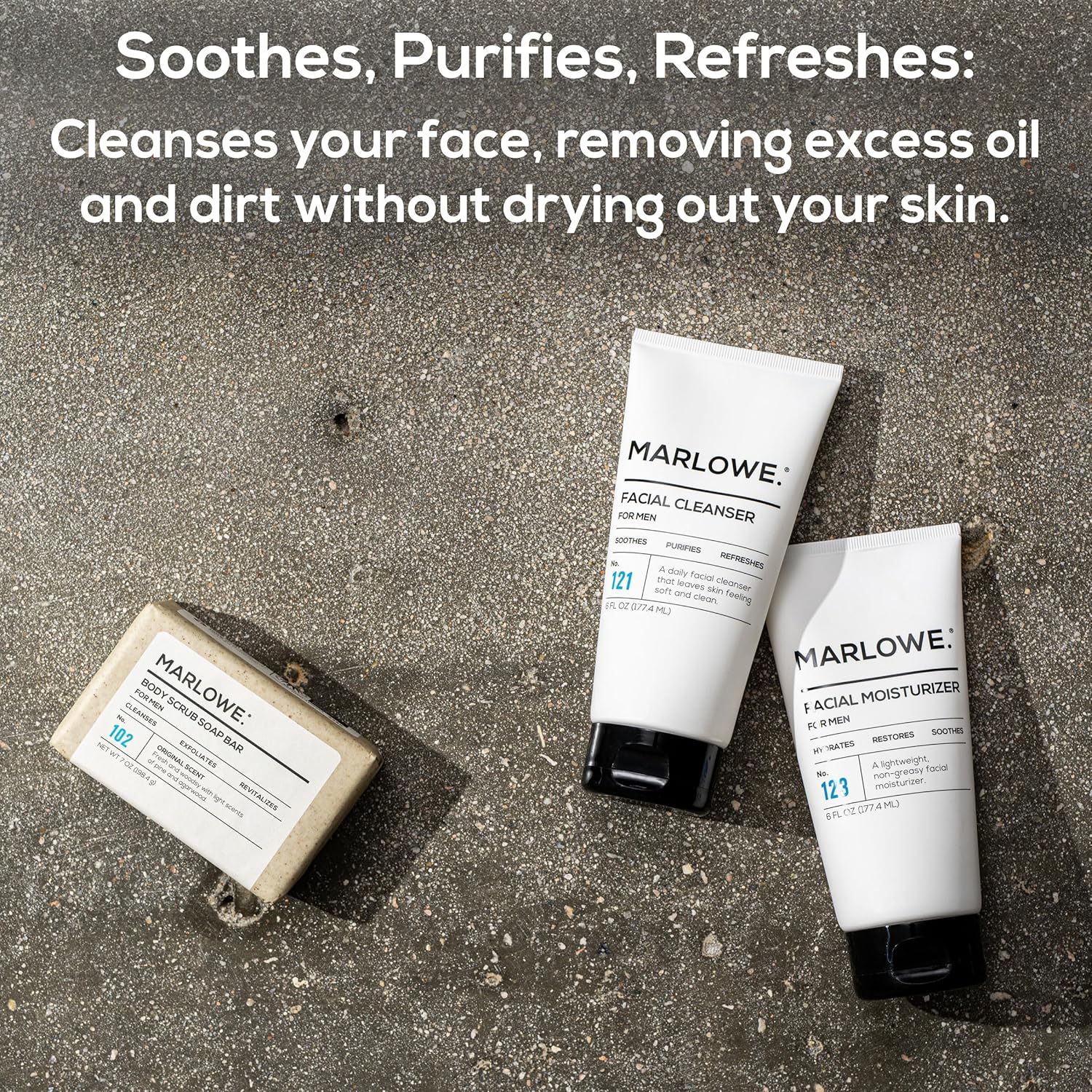 MARLOWE. No. 121 Facial Cleanser 6 oz, Daily Mens Face Wash with Natural Extracts & Antioxidants, Soothes, Purifies, Refreshes, Thick Lather, Fresh Woodsy Scent
